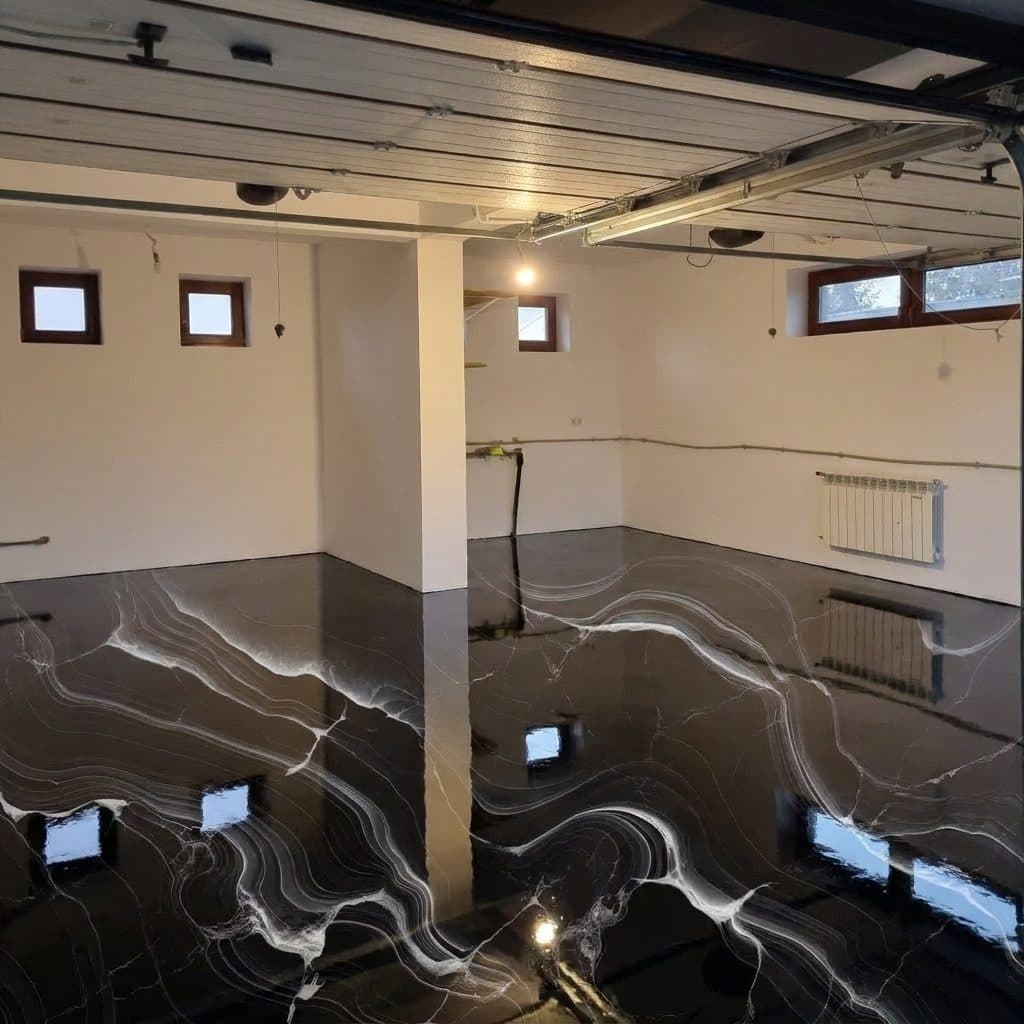 Garaż dwustanowiskowy, 47 m² — Metallic 3D · czarny marmur z białymi żyłami